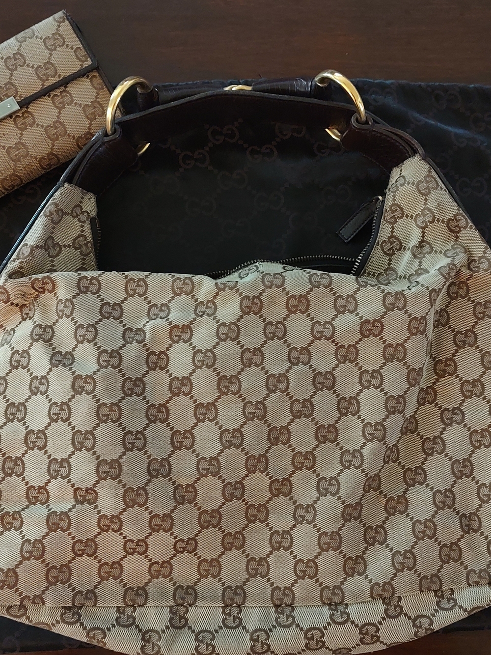 Gucci Monogram Beige Horsebit Boho Hand Bag